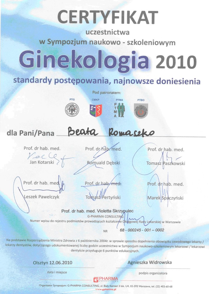 Sympozjum Naukowo Szkoleniowe Ginekologia 2010