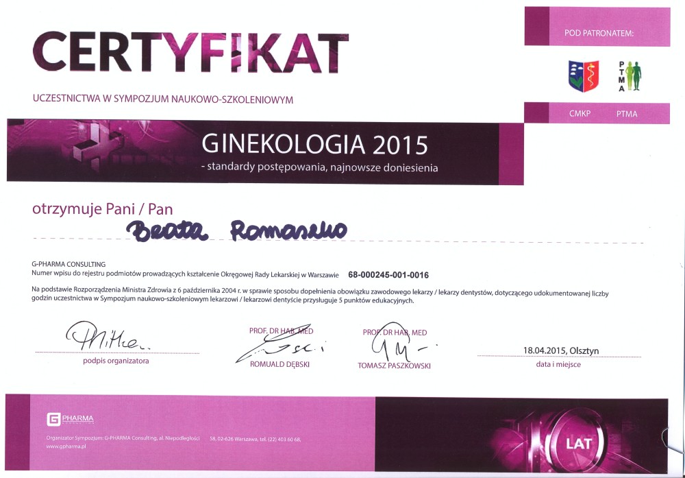 Sympozjum Naukowo-Szkoleniowe GINEKOLOGIA 2015