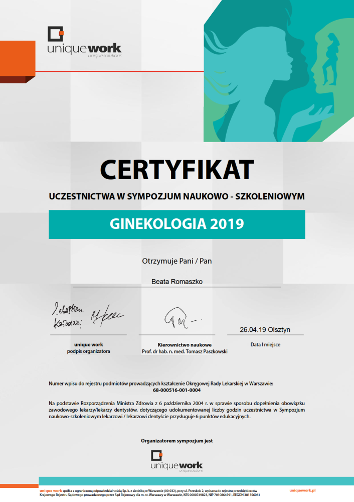Ginekologia 2019 – sympozjum naukowo-szkoleniowe.