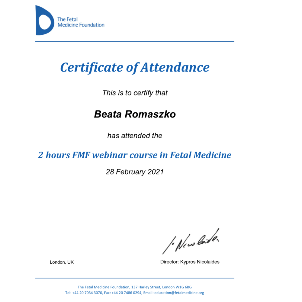 FMF webinar course in Fetal Medicine.  The Fetal Medicine Foundation.