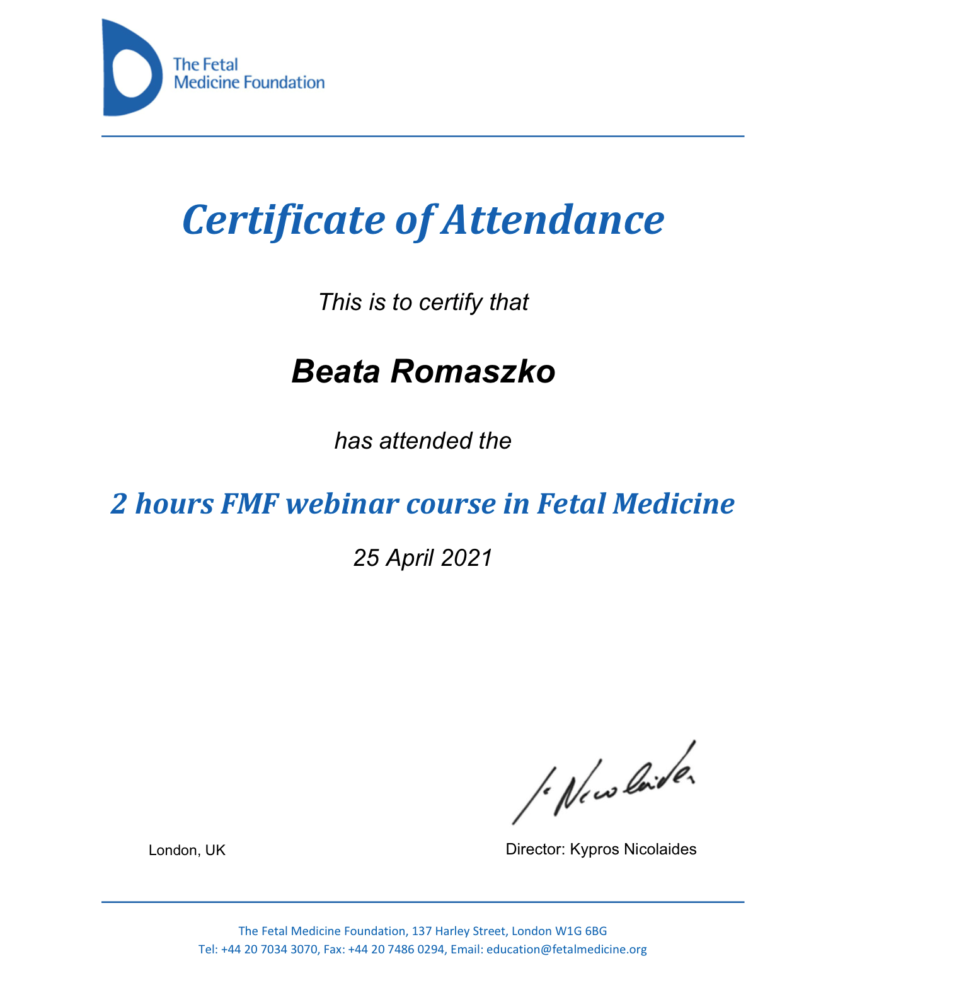 FMF webinar course in Fetal Medicine.  The Fetal Medicine Foundation.